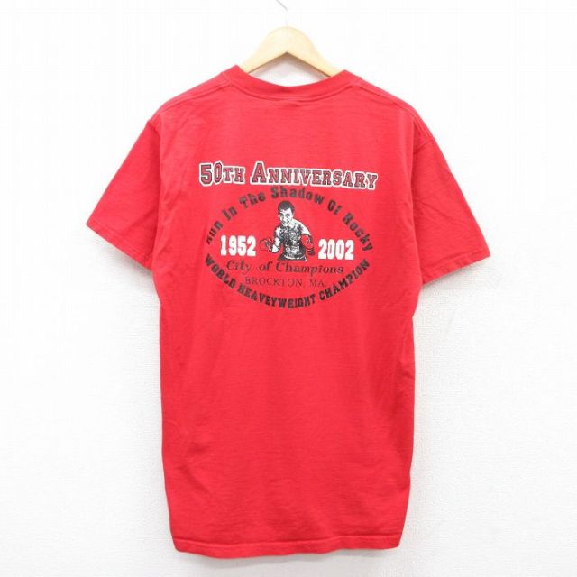 【50%OFF】L★古着 フルーツオブザルーム 半袖 ビンテージ Tシャツ メンズ 00年代 00s ボクシング ロッキーマルシアノ コットン クルーネック 赤 レッド 25may02 中古