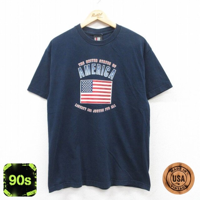 【50%OFF】90s 半袖Tシャツ 星条旗 ネイビー L | 古着