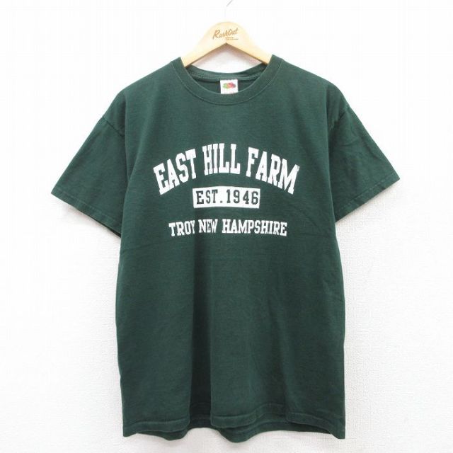 L★古着 フルーツオブザルーム 半袖 ビンテージ Tシャツ メンズ 00年代 00s EAST HILL FARM コットン クルーネック 濃緑 グリーン 25may02 中古