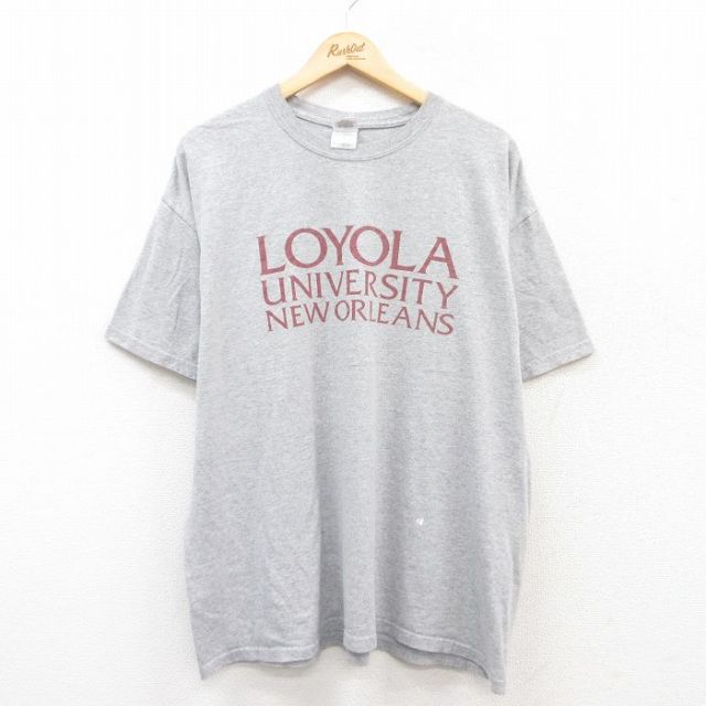 XL★古着 半袖 ビンテージ Tシャツ メンズ 00年代 00s ロヨラ 大学 ニューオーリンズ 大きいサイズ クルーネック グレー 霜降り 25may02 中古