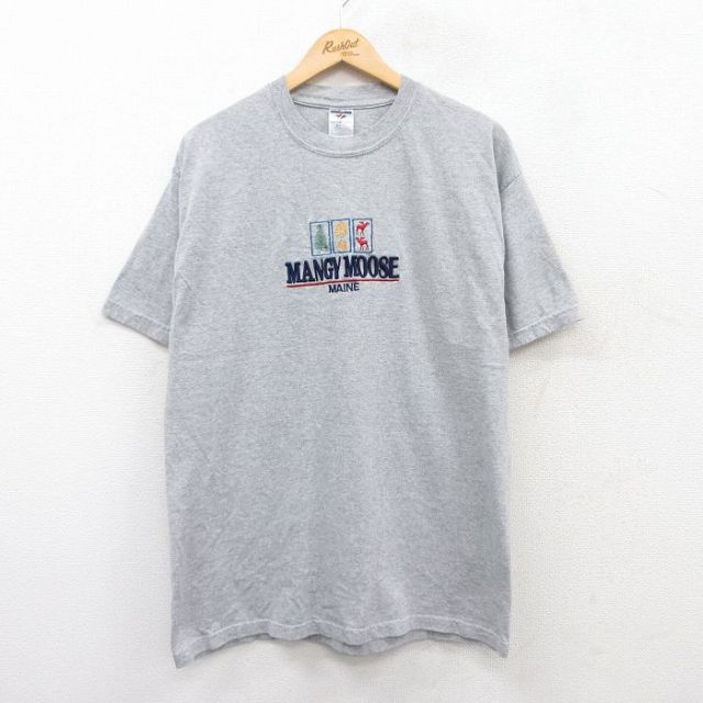 L★古着 ジャージーズ 半袖 ビンテージ Tシャツ メンズ 00年代 00s MANGY MOOSE 刺繍 クルーネック グレー 霜降り 25may02 中古