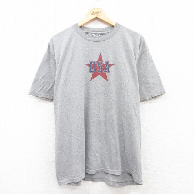 XL★古着 ジャージーズ 半袖 ビンテージ Tシャツ メンズ 00年代 00s USAロゴ 星 クルーネック グレー 霜降り 25may02 中古