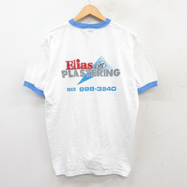 L★古着 半袖 ビンテージ Tシャツ メンズ 00年代 00s Elias PLASTERING コットン クルーネック 白 ホワイト リンガー 25may02 中古