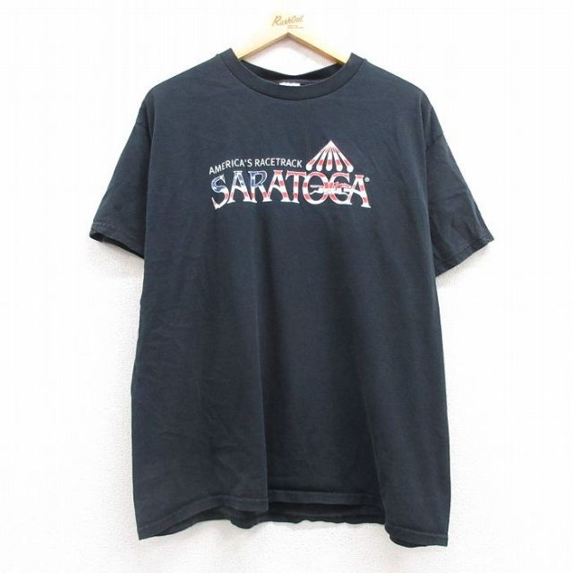XL★古着 フルーツオブザルーム 半袖 ビンテージ Tシャツ メンズ 00年代 00s サラトガ 競馬 コットン クルーネック 黒 ブラック 25may02 中古