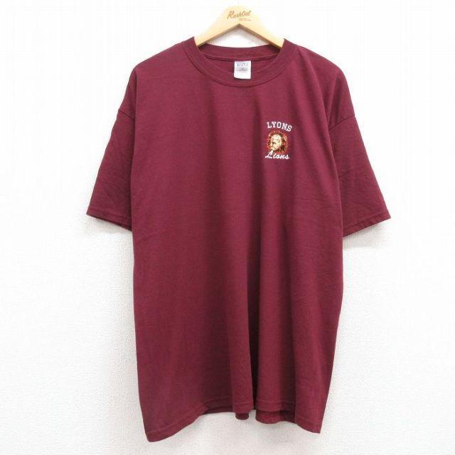 00s 半袖Tシャツ ライオン バーガンディ XL | 古着