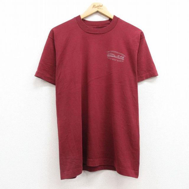 L★古着 スクリーンスターズ 半袖 ビンテージ Tシャツ メンズ 80年代 80s ナロウボートミュージアム クルーネック USA製 エンジ 25may02 中古