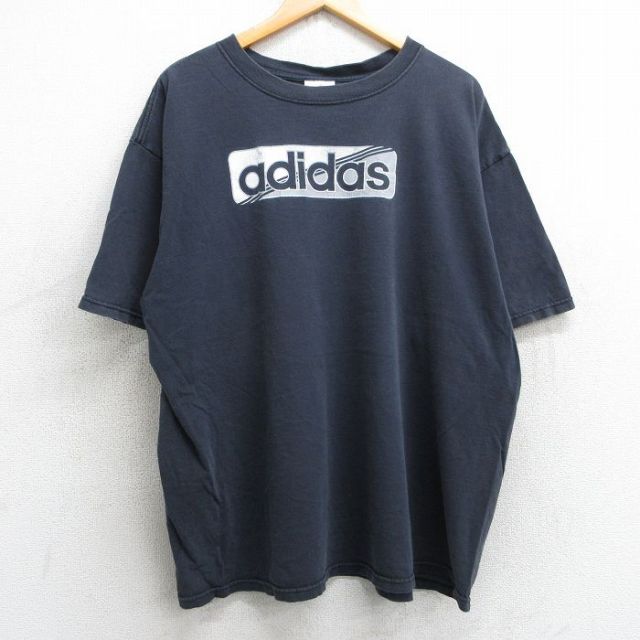 XL★古着 アディダス adidas 半袖 ビンテージ Tシャツ メンズ 00年代 00s ビッグロゴ 大きいサイズ コットン クルーネック 黒 ブラック 25may02 中古