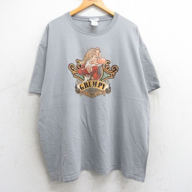 XL★古着 半袖 ビンテージ Tシャツ メンズ 00年代 00s ディズニー DISNEY しらゆきひめ 7人の小人 七人のこびと 大きいサイズ コットン クルーネック グレー 25may02 中古