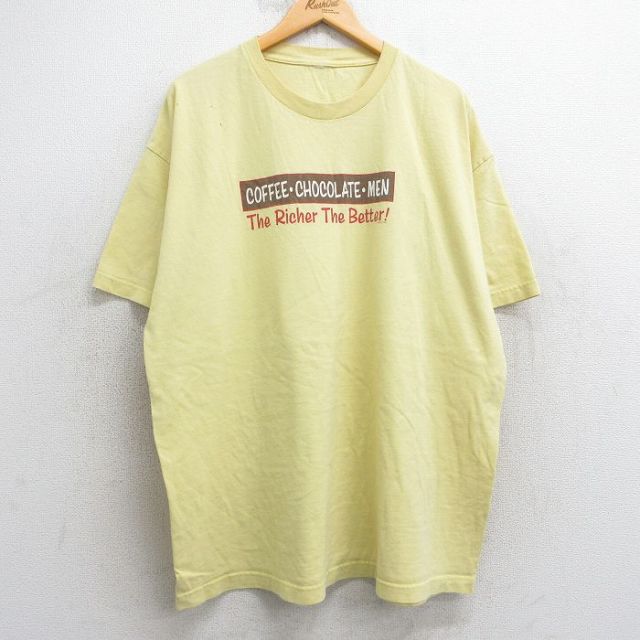 XL★古着 半袖 ビンテージ Tシャツ メンズ 00年代 00s コーヒー チョコレート 大きいサイズ クルーネック 黄 イエロー 25may02 中古
