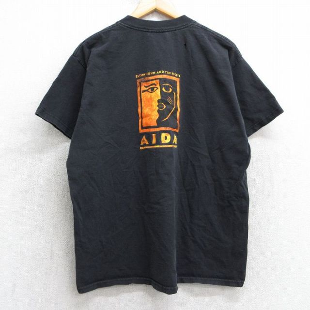 L★古着 半袖 ビンテージ ロック バンド Tシャツ メンズ 00年代 00s エルトンジョン アイーダ コットン クルーネック 黒 ブラック 【spe】 25may02 中古