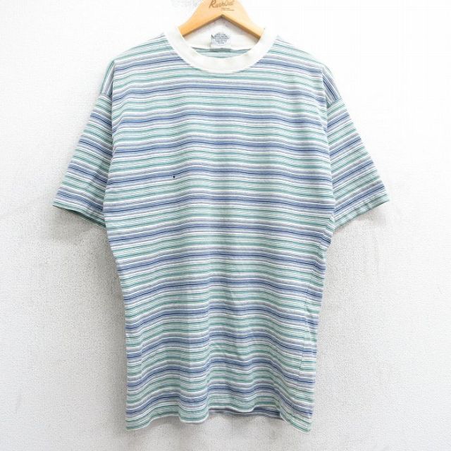 【50%OFF】L★古着 EXPRESS 半袖 ビンテージ Tシャツ メンズ 90年代 90s コットン クルーネック USA製 紺他 ネイビー ボーダー 25may02 中古