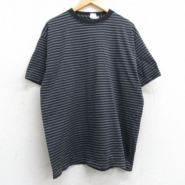 XL★古着 アリゾナジーンズ 半袖 ビンテージ Tシャツ メンズ 00年代 00s クルーネック 濃グレー 霜降り他 ボーダー 25may02 中古