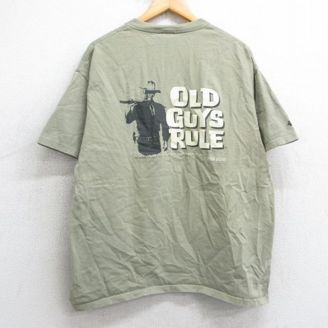 XL★古着 半袖 ビンテージ Tシャツ メンズ 00年代 00s オールドガイズルール ジョンウェイン コットン クルーネック ベージュ系 カーキ 25may02 中古