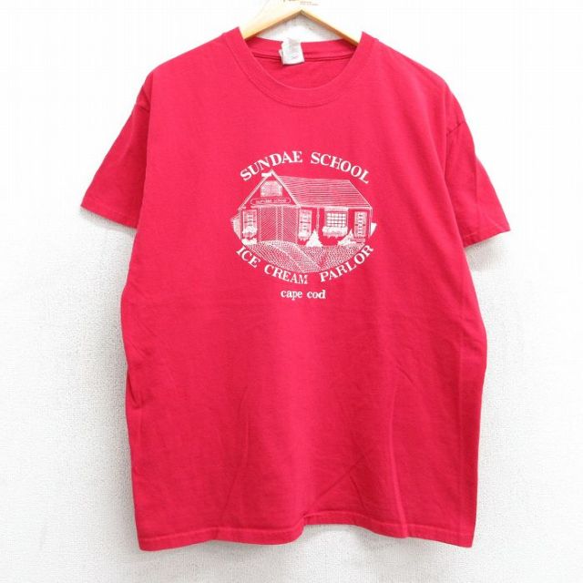 L★古着 ヘインズ Hanes 半袖 ビンテージ Tシャツ メンズ 00年代 00s 家 サンデースクール コットン クルーネック 赤 レッド 25may02 中古