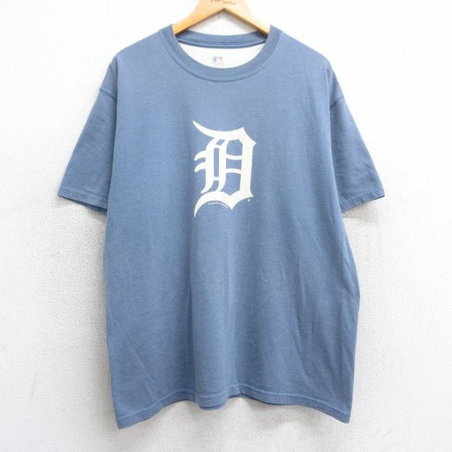XL★古着 半袖 ビンテージ Tシャツ メンズ 00年代 00s MLB デトロイトタイガース クルーネック 薄紺 ネイビー メジャーリーグ ベースボール 野球 25may02 中古