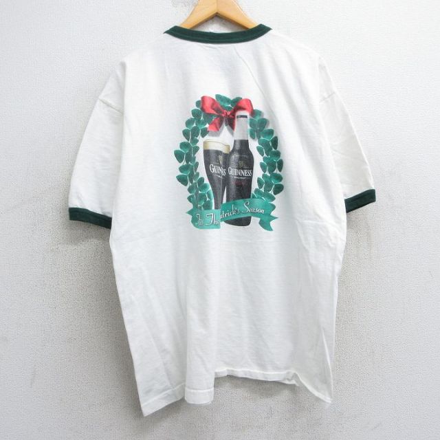 XL★古着 半袖 ビンテージ Tシャツ メンズ 00年代 00s ギネス ビール 大きいサイズ コットン クルーネック 白 ホワイト リンガー 25may02 中古