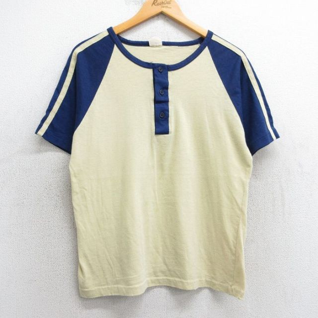 L★古着 半袖 ビンテージ Tシャツ メンズ 70年代 70s 無地 ラグラン ヘンリーネック 黄他 イエロー 25may02 中古