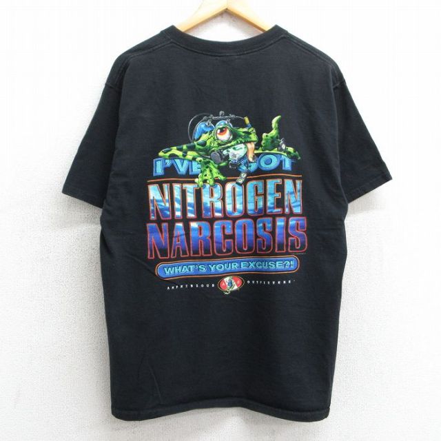 L★古着 半袖 ビンテージ Tシャツ メンズ 90年代 90s カエル AMPHIBIOUS クルーネック 黒 ブラック 25may02 中古