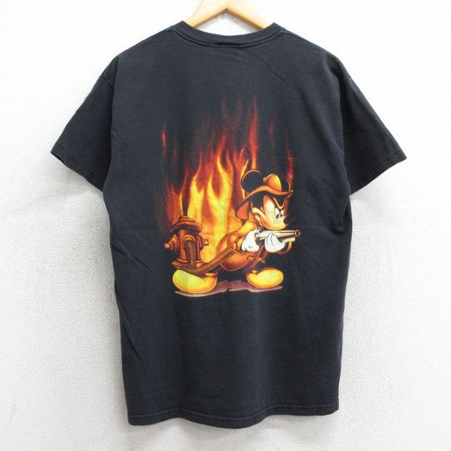 L★古着 半袖 ビンテージ Tシャツ メンズ 00年代 00s ディズニー DISNEY ミッキー MICKEY MOUSE マジックキングダム クルーネック 黒 ブラック 25may02 中古