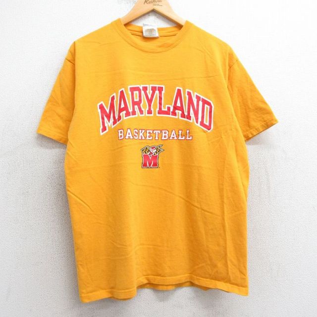 L★古着 チャンピオン Champion 半袖 ビンテージ Tシャツ メンズ 00年代 00s メリーランド バスケットボール コットン クルーネック 黄 イエロー 25may02 中古