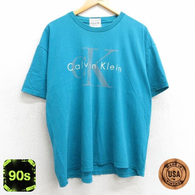 【50%OFF】カルバンクライン 90s 半袖Tシャツ ビッグロゴ ライトブルー XL | 古着