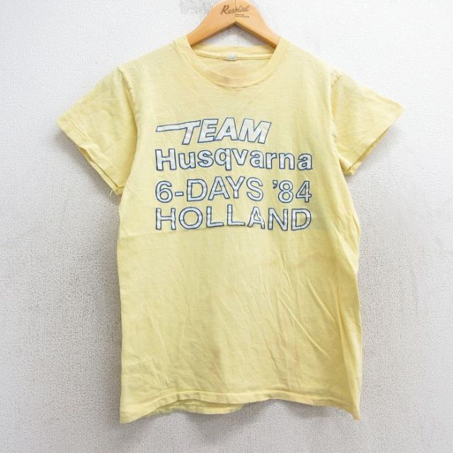 S★古着 半袖 ビンテージ Tシャツ メンズ 80年代 80s ハスクバーナ コットン クルーネック USA製 黄 イエロー 25may07 中古