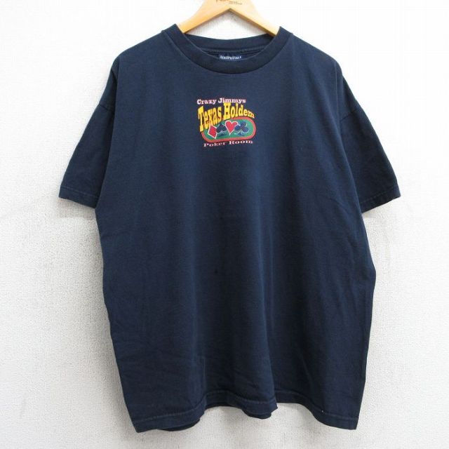 XL★古着 エアロポステール AEROPOSTALE 半袖 ビンテージ Tシャツ メンズ 00年代 00s テキサスホールデム 大きいサイズ コットン クルーネック 黒 ブラック 25may07 中古