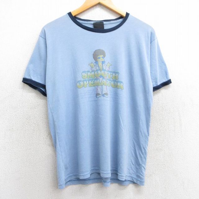 M★古着 半袖 ビンテージ Tシャツ メンズ 00年代 00s シンプソンズ コットン クルーネック USA製 薄紺 ネイビー リンガー 【spe】 25may07 中古