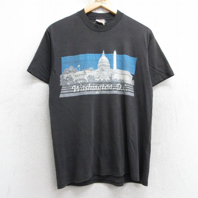 M★古着 半袖 ビンテージ Tシャツ メンズ 80年代 80s ワシントンDC クルーネック USA製 黒 ブラック 25may07 中古