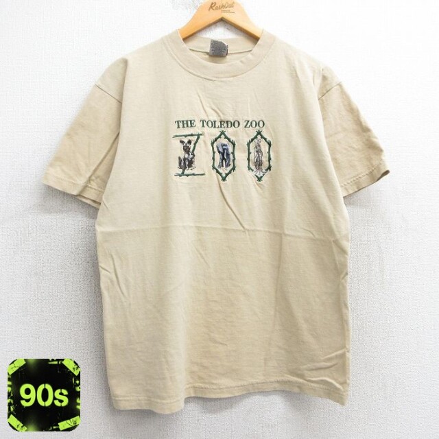 【50%OFF】90s 半袖Tシャツ ゾウミーアキャット刺繍 ベージュ M | 古着