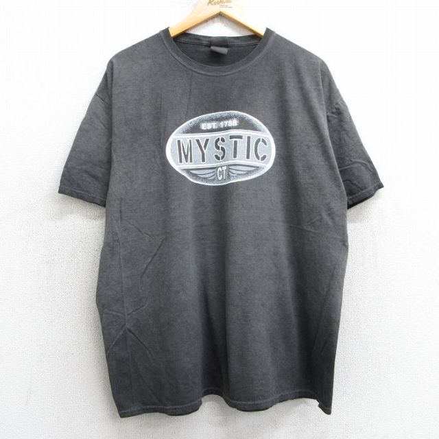XL★古着 半袖 ビンテージ Tシャツ メンズ 00年代 00s ミスティック コットン クルーネック 濃グレー タイダイ 25may07 中古