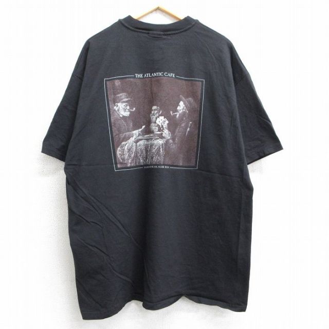 XL★古着 ヘインズ Hanes 半袖 ビンテージ Tシャツ メンズ 00年代 00s トランプ 男性 アトランティックカフェ 黒 ブラック 25may07 中古