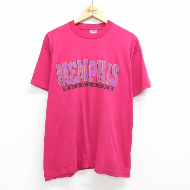 XL★古着 フルーツオブザルーム 半袖 ビンテージ Tシャツ メンズ 90年代 90s メンフィス テネシー クルーネック USA製 濃ピンク 25may07 中古