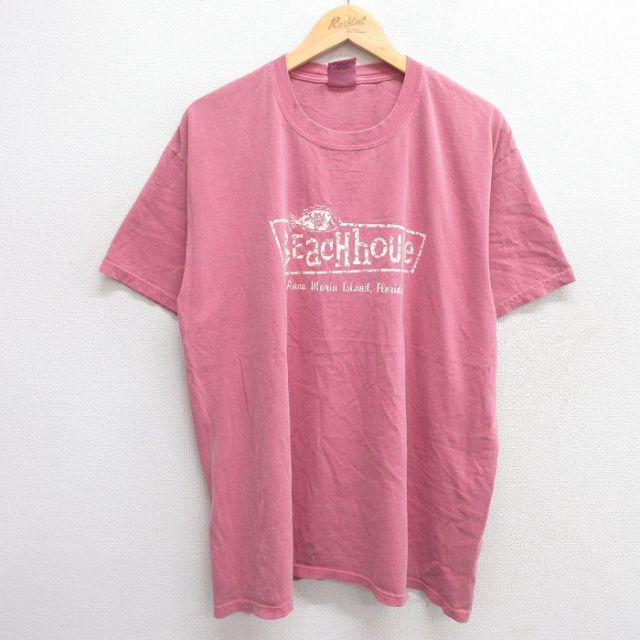 【50%OFF】XL★古着 半袖 ビンテージ Tシャツ メンズ 90年代 90s ビーチハウス 魚 コットン クルーネック ピンク系 25may07 中古