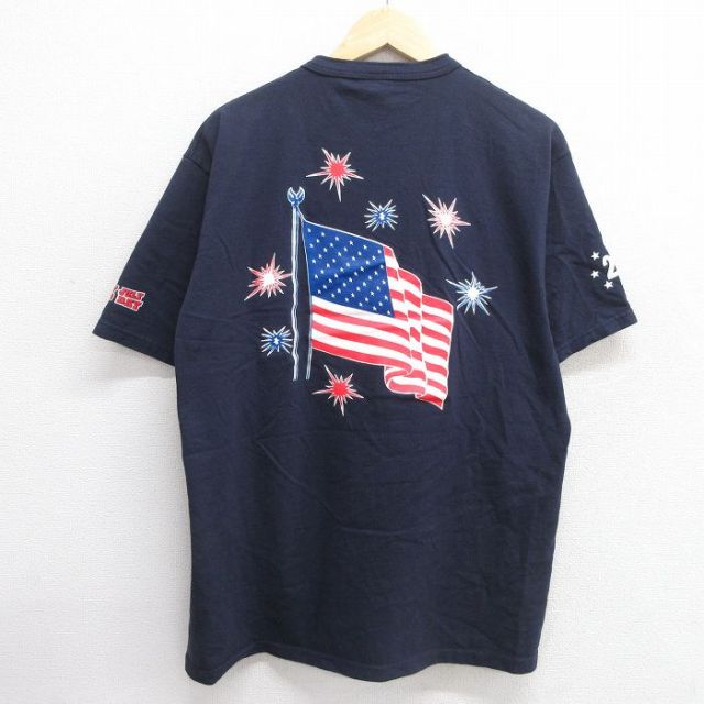 L★古着 半袖 ビンテージ Tシャツ メンズ 90年代 90s 星条旗 CAPPYS コットン ヘンリーネック 紺 ネイビー 25may07 中古