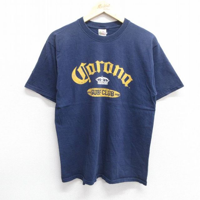 M★古着 フルーツオブザルーム 半袖 ビンテージ Tシャツ メンズ 00年代 00s コロナビール コットン クルーネック 紺 ネイビー 25may07 中古