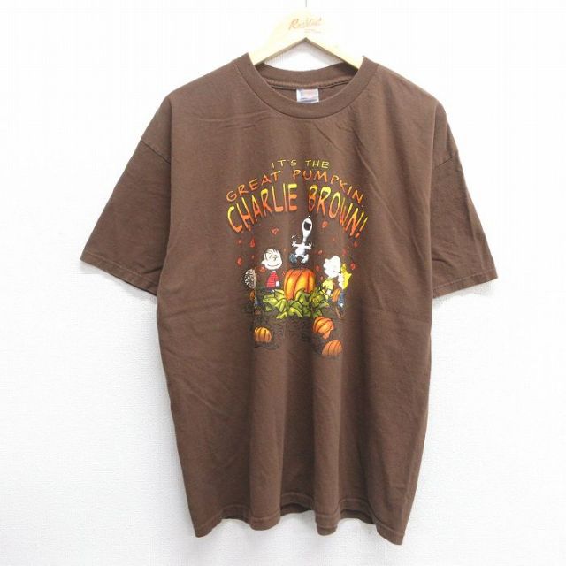 XL★古着 半袖 ビンテージ Tシャツ メンズ 00年代 00s ピーナッツ スヌーピー SNOOPY チャーリーブラウン コットン クルーネック 茶 ブラウン 【spe】 25may07 中古