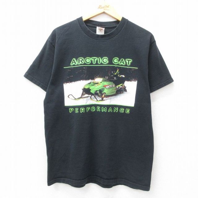 【50%OFF】L★古着 フルーツオブザルーム 半袖 ビンテージ Tシャツ メンズ 00年代 00s ARCTIC CAT スノーモービル コットン クルーネック 黒 ブラック 25may07 中古