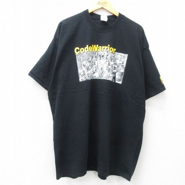 【50%OFF】XL★古着 フルーツオブザルーム 半袖 ビンテージ Tシャツ メンズ 90年代 90s メトロワークス Code Warrior 大きいサイズ コットン クルーネック USA製 黒 ブラック 【spe】 25may07 中古