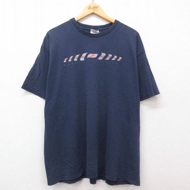 【50%OFF】リーボック 00s 半袖Tシャツ ビッグロゴ ネイビー XL | 古着