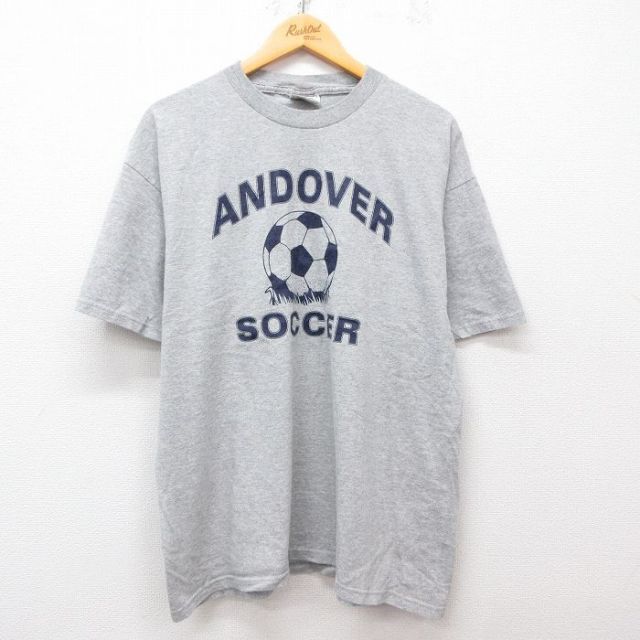 XL★古着 ナイキ NIKE 半袖 ビンテージ Tシャツ メンズ 00年代 00s サッカー ビッグロゴ 大きいサイズ クルーネック グレー 霜降り 【spe】 25may07 中古
