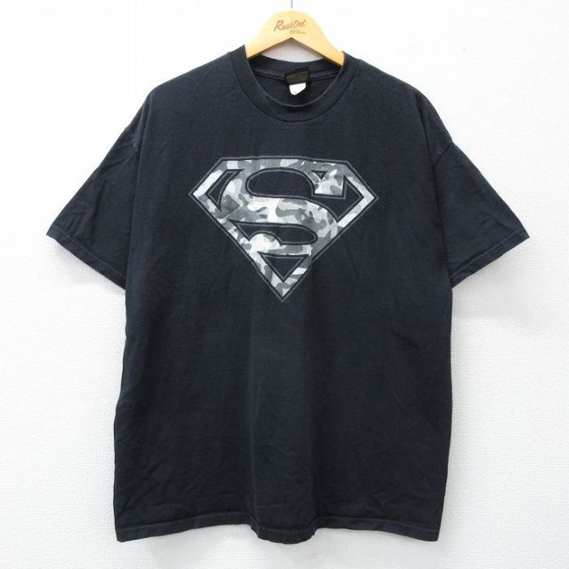 XL★古着 半袖 ビンテージ Tシャツ メンズ 00年代 00s DCコミックス スーパーマン コットン クルーネック 黒 ブラック 25may07 中古