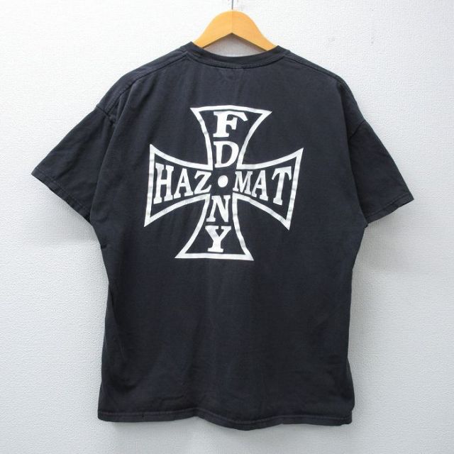 L★古着 ヘインズ Hanes 半袖 ビンテージ Tシャツ メンズ 00年代 00s 消防署 HAZMAT コットン クルーネック 黒 ブラック 25may07 中古