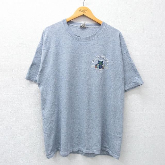 XL★古着 半袖 ビンテージ Tシャツ メンズ 90年代 90s PALM SPRINGS コットン クルーネック USA製 薄紺 ネイビー 霜降り 25may07 中古