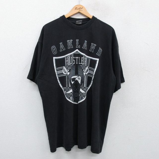 XL★古着 半袖 ビンテージ Tシャツ メンズ 00年代 00s NFL オークランドレイダース 大きいサイズ ロング丈 コットン クルーネック 黒 ブラック アメフト スーパーボウル 25may07 中古
