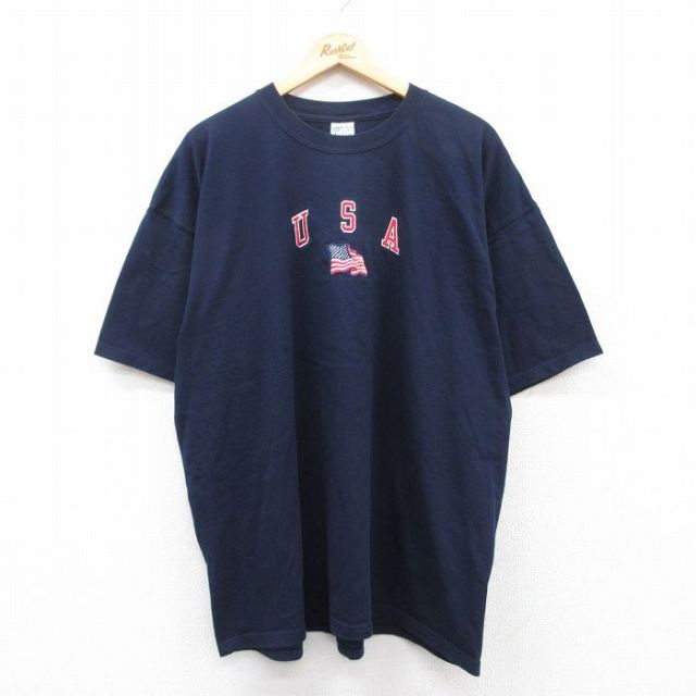 00s 半袖Tシャツ USAロゴ刺繍 ネイビー XL | 古着