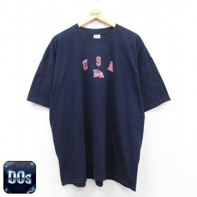 【50%OFF】00s 半袖Tシャツ USAロゴ刺繍 ネイビー XL | 古着