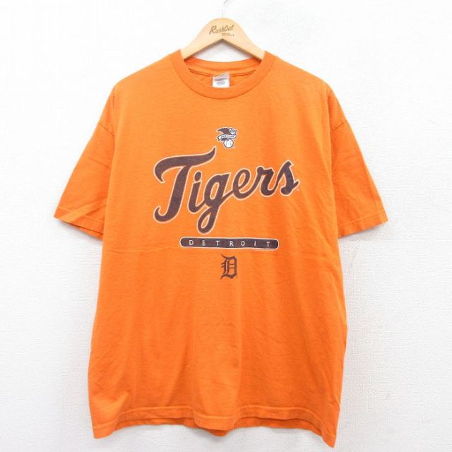 XL★古着 半袖 ビンテージ Tシャツ メンズ 00年代 00s MLB デトロイトタイガース コットン クルーネック オレンジ メジャーリーグ ベースボール 野球 25may08 中古
