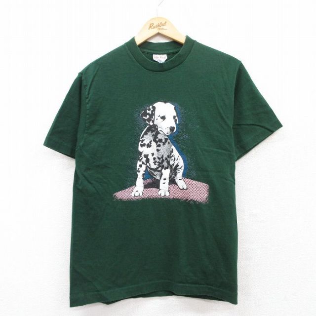 M★古着 半袖 ビンテージ Tシャツ メンズ 80年代 80s 犬 コットン USA製 緑 グリーン 【spe】 25may08 中古
