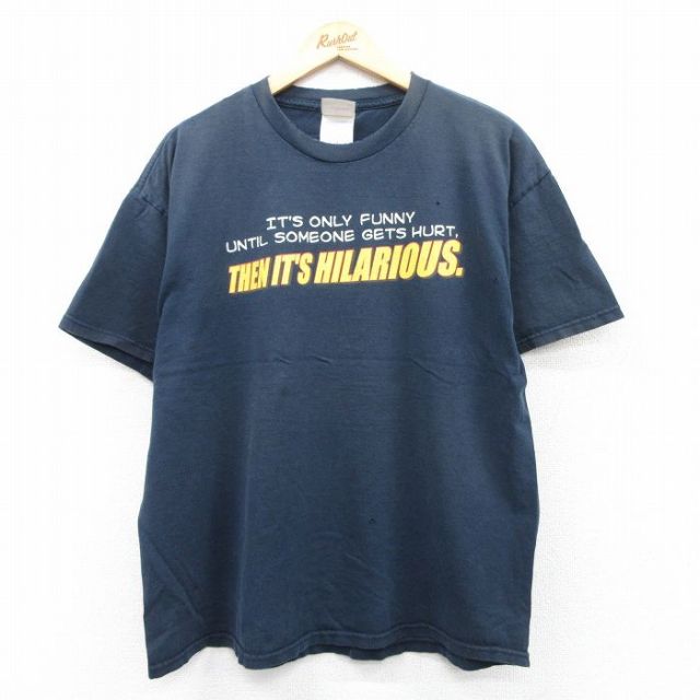 00s 半袖Tシャツ メッセージ ネイビー XL | 古着